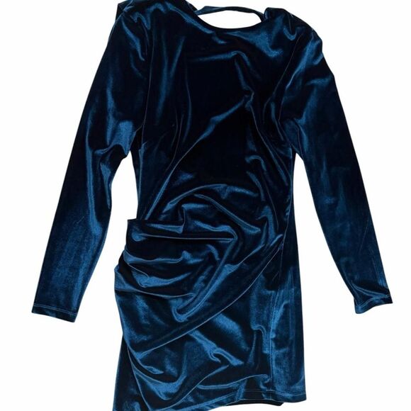 Donna Richardson Dresses & Skirts - Donna Richardson Blue Velvet Mini Dress with Long Sleeves and Button Detailing